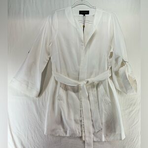 Kobi Haperin Francesca 3/4 Sleeve White Open Front Mid Length Self Belt Size M